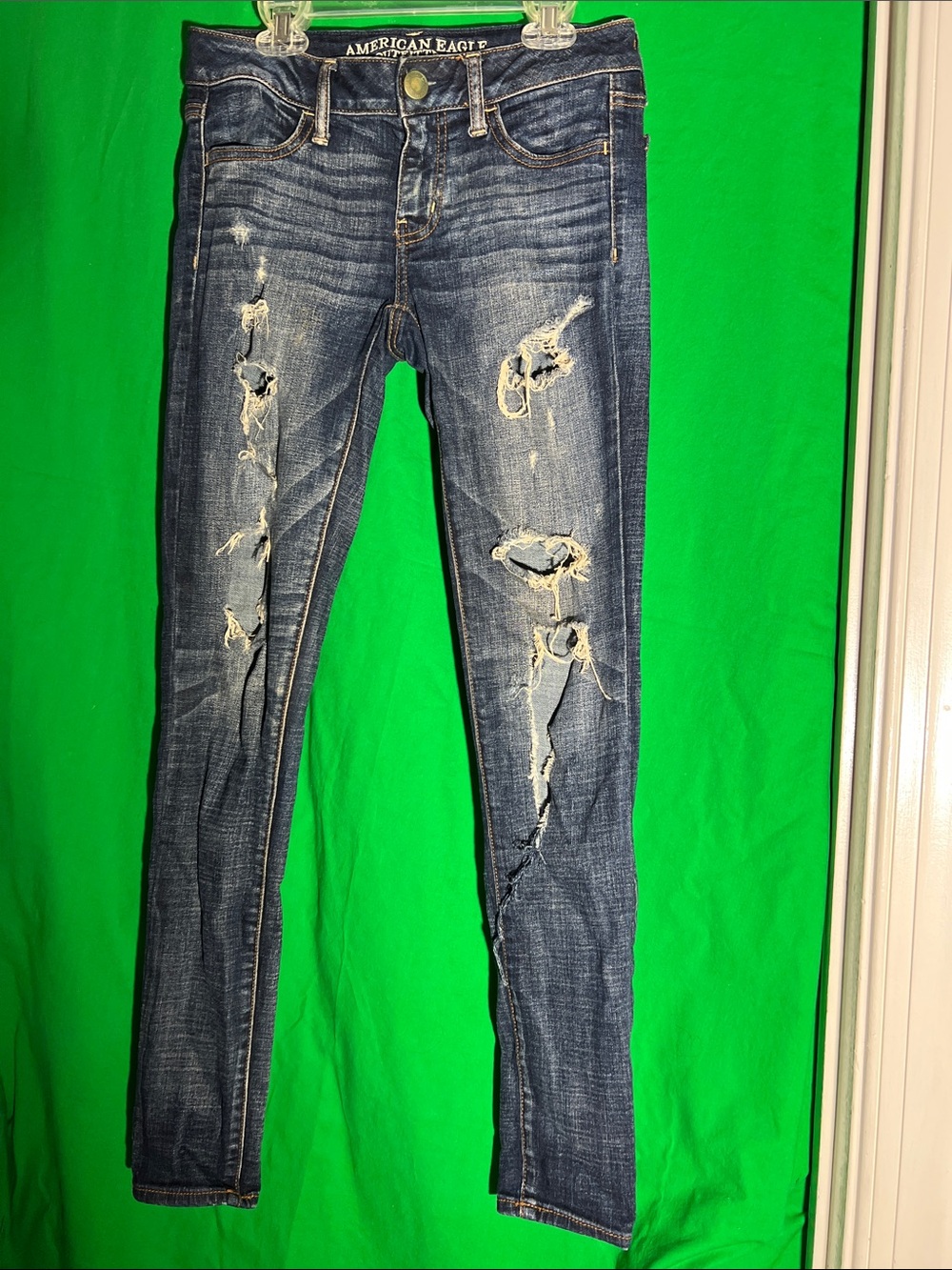 American Eagle Outfitters Dark Blue Ripped Skinny Jeans